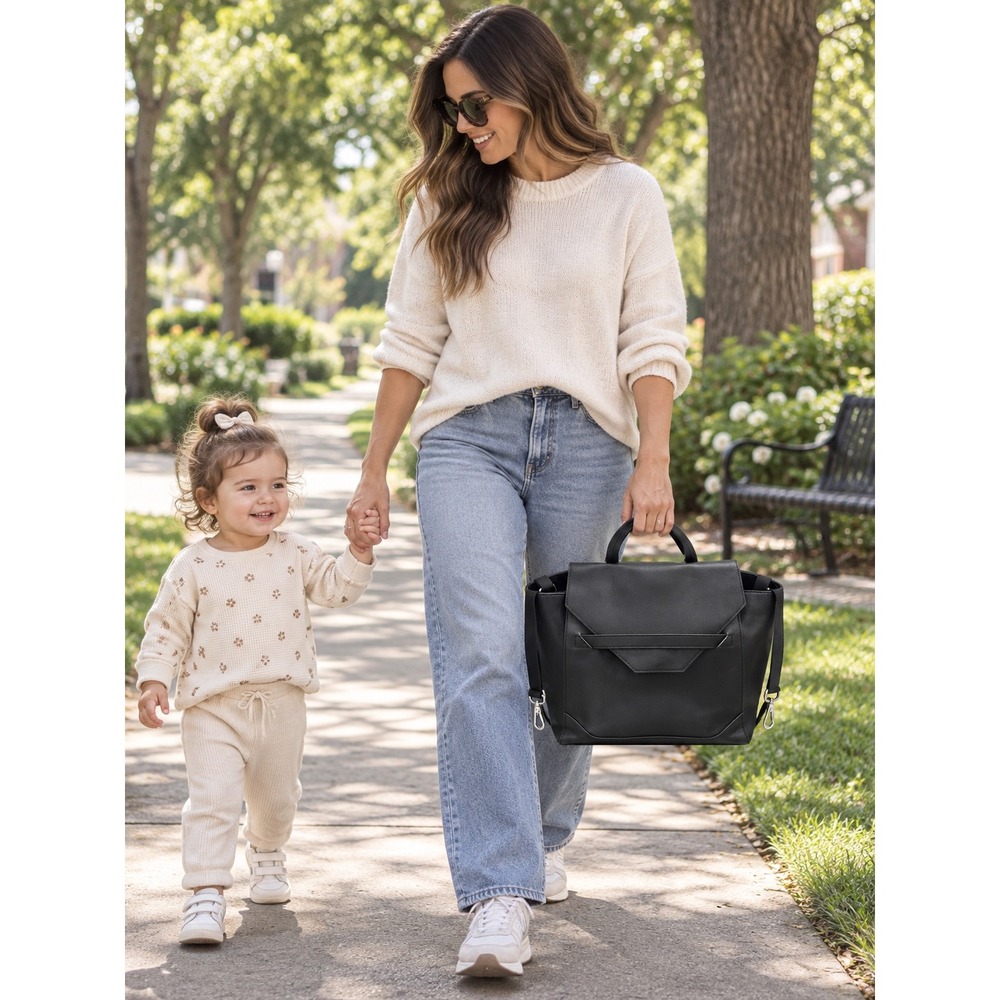 The Honest Co Black Vegan Leather Diaper Bag Backpack Tote